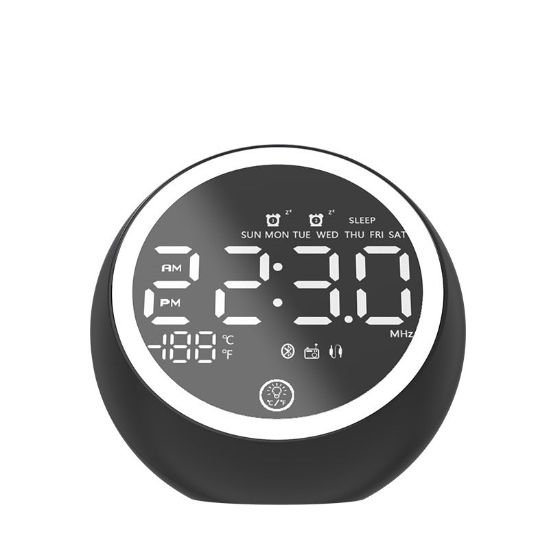 Cyboris Smart Dual-Alarm Speaker with Bluetooth 5.0, FM Radio, and LED Mirrored Bedside Sleep Light—Multifunctional