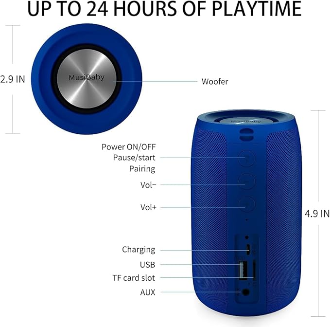 Bluetooth Speaker, MusiBaby Wireless, Waterproof, Portable Speaker, Dual Pairing