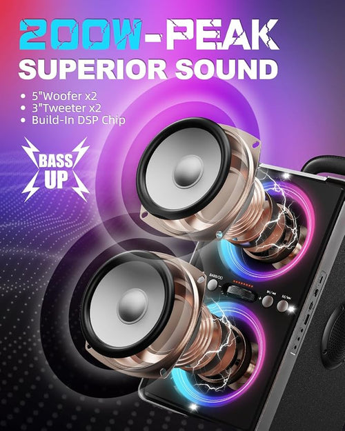 Bluetooth Speaker, 200W Loud Stereo