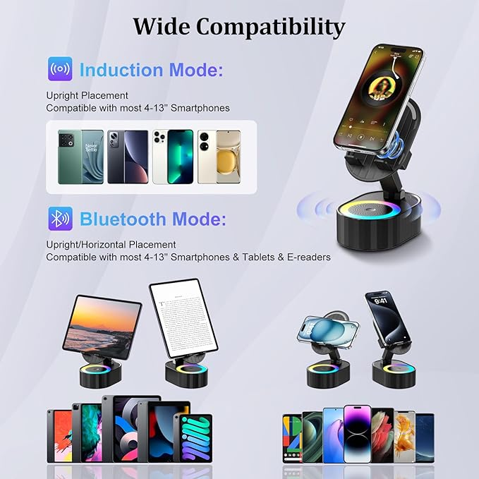 Wireless Induction Audio Bluetooth Speaker 5in1 Phone Holder Emergency