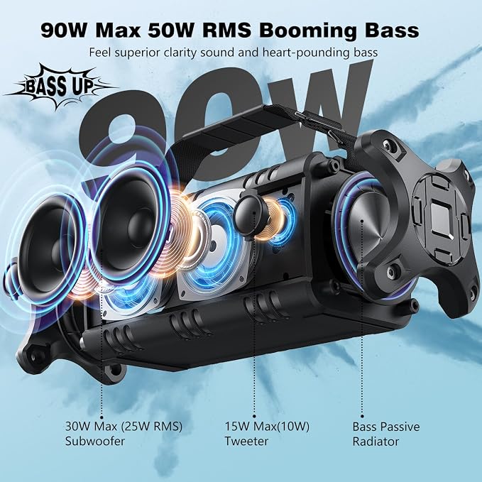 W-KING 90W Peak 50W RMS Powerful Bluetooth Speaker