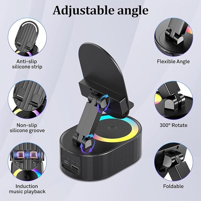Wireless Induction Audio Bluetooth Speaker 5in1 Phone Holder Emergency