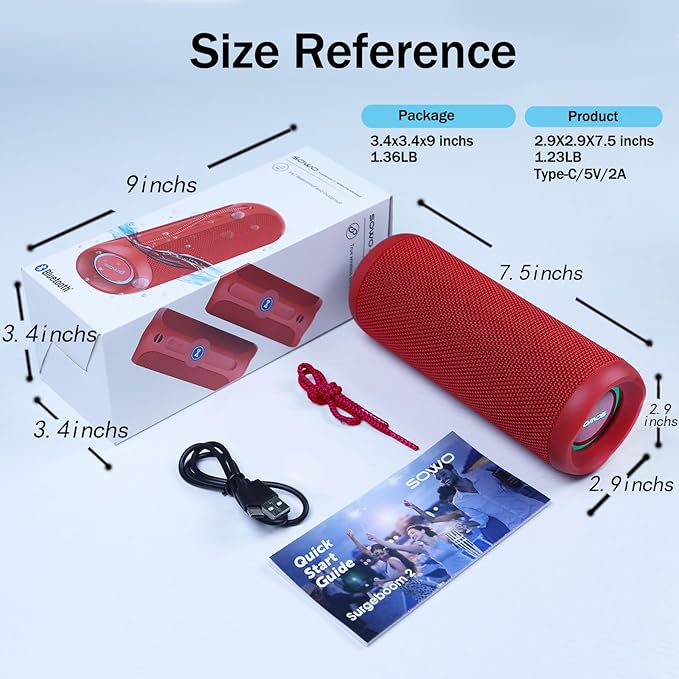 SOWO Portable Bluetooth Speaker, Waterproof IPX7, 25W Loud Wirelss Speaker