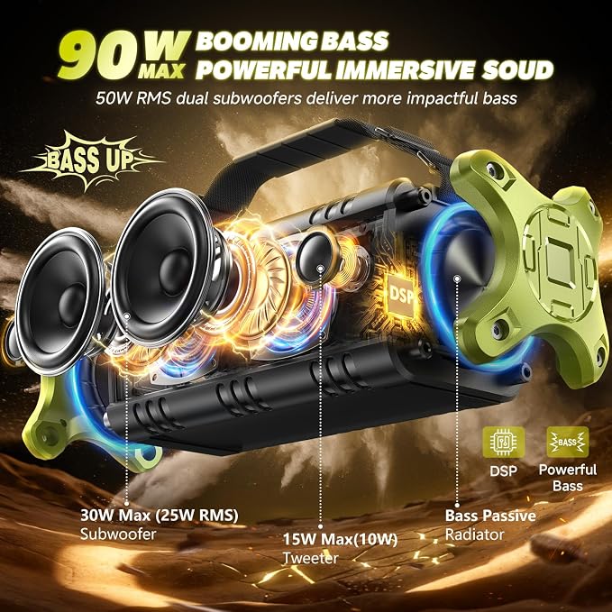 W-KING Bluetooth Speaker, 90W Max Portable Loud Speakers Wireless, IPX6