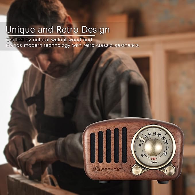Vintage Radio Retro Bluetooth Speaker- Greadio Walnut Wooden FM Radio