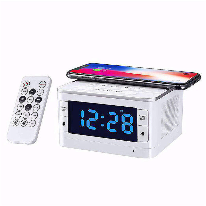 Cyboris Multifunctional T8 Wireless Charging USB Clock, Alarm Clock, Speakerphone, Radio, and Wireless Bluetooth Speaker