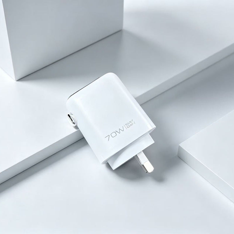 US-Spec 70W Digital Display Charging Adapter with Built-in Cable, GaN Multi-Port PD Fast Charging, USB-C Port, Desktop Charger