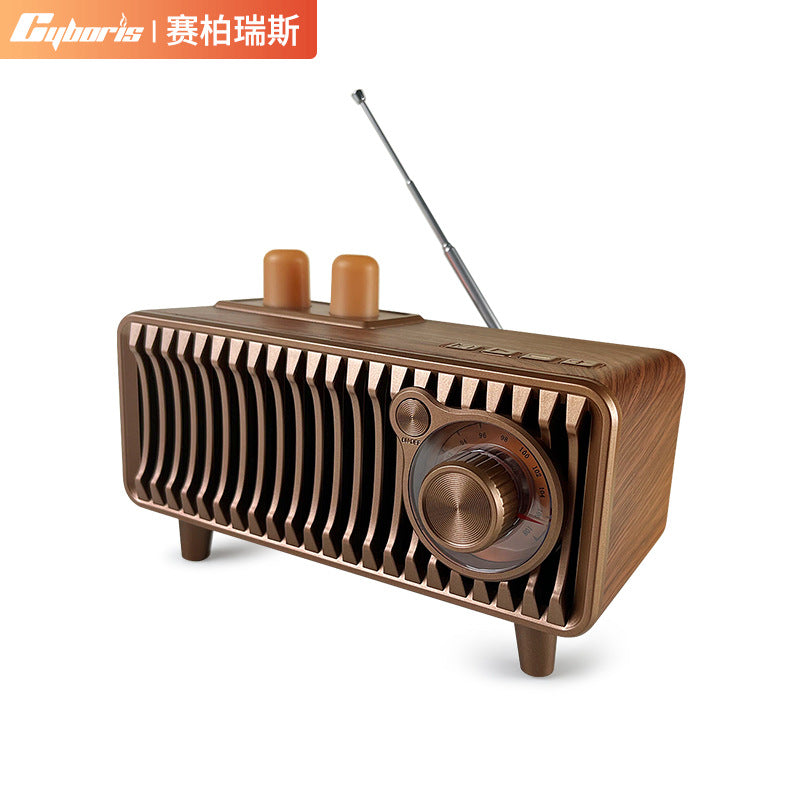 Cyboris Retro Wood-Grain Iridescent Radio Mini Card-Slot Wireless Bluetooth Speaker—Creative Gift Wholesale