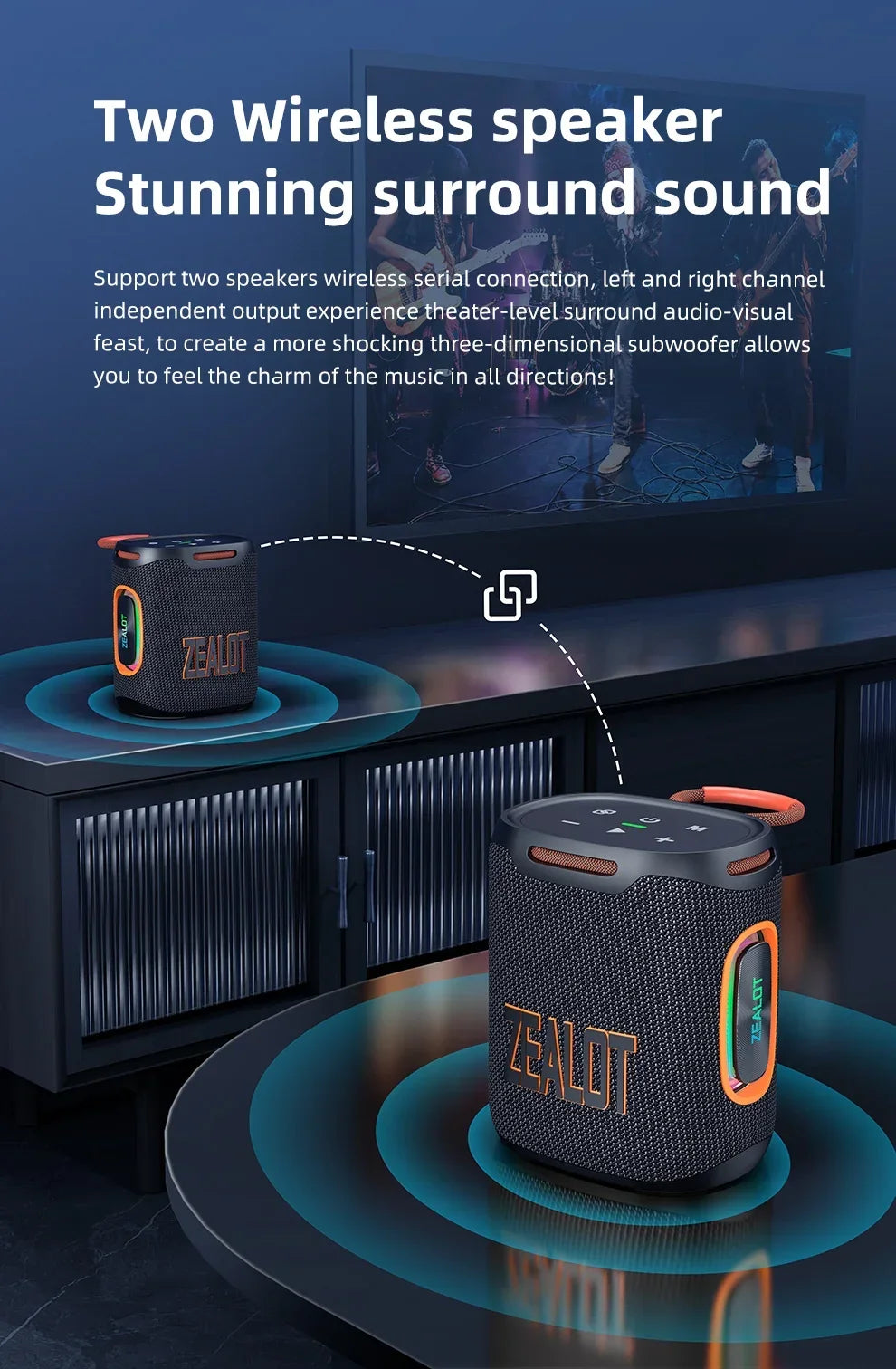 ZEALOT-S122 Bluetooth Speaker BT5.3 Wireless IPX6 Waterproof Shower Speaker,25W HiFi Stereo Sound,TWS Pairing,20H Music Playtime