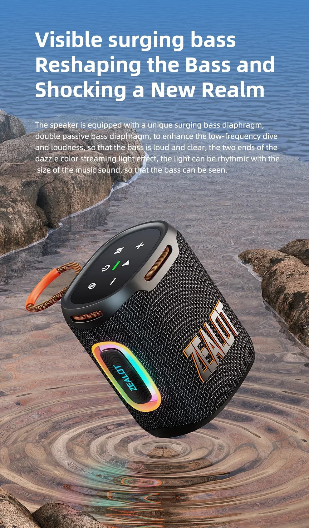 ZEALOT-S122 Bluetooth Speaker BT5.3 Wireless IPX6 Waterproof Shower Speaker,25W HiFi Stereo Sound,TWS Pairing,20H Music Playtime