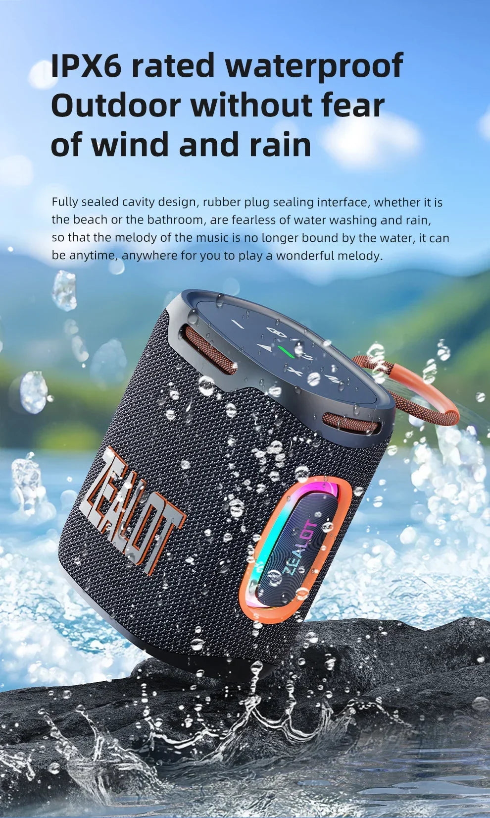 ZEALOT-S122 Bluetooth Speaker BT5.3 Wireless IPX6 Waterproof Shower Speaker,25W HiFi Stereo Sound,TWS Pairing,20H Music Playtime