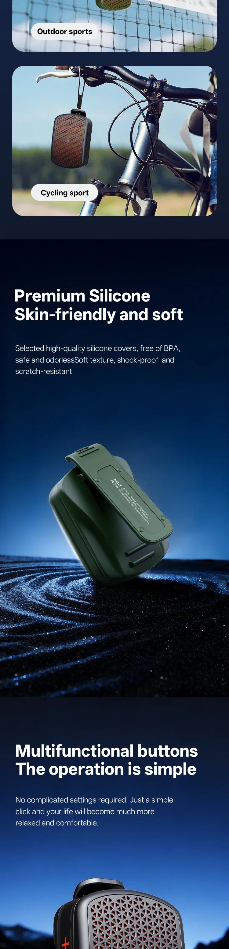 Magnetic Clip-on M1 Portable Bluetooth Speaker, Outdoor Waterproof TWS Stereo, High Volume, Mini Speaker with Heavy Bass.