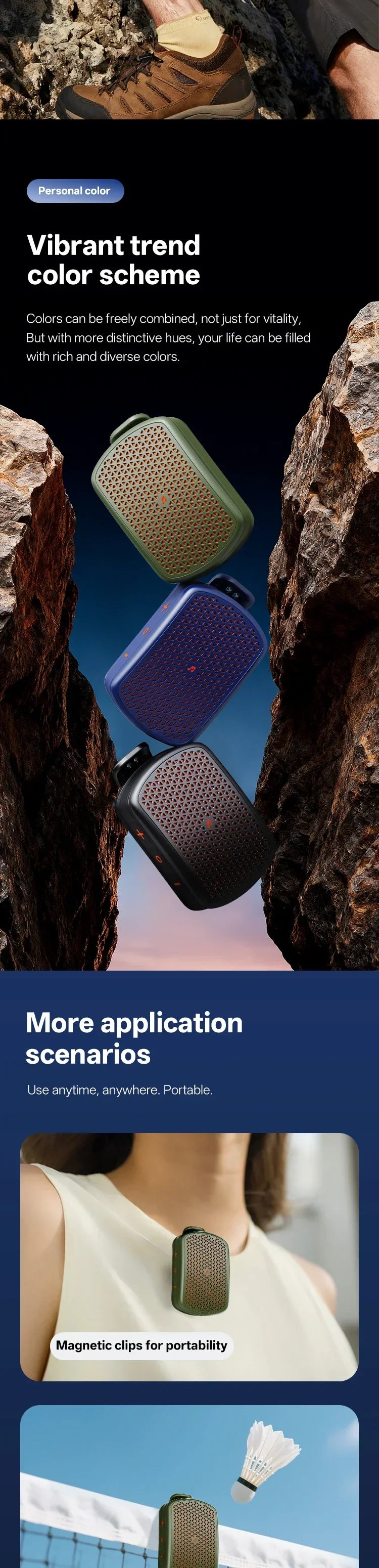 Magnetic Clip-on M1 Portable Bluetooth Speaker, Outdoor Waterproof TWS Stereo, High Volume, Mini Speaker with Heavy Bass.